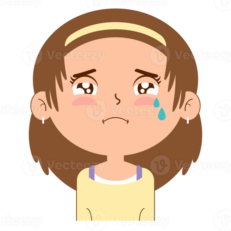 niña llorando cara dibujos animados lindo png