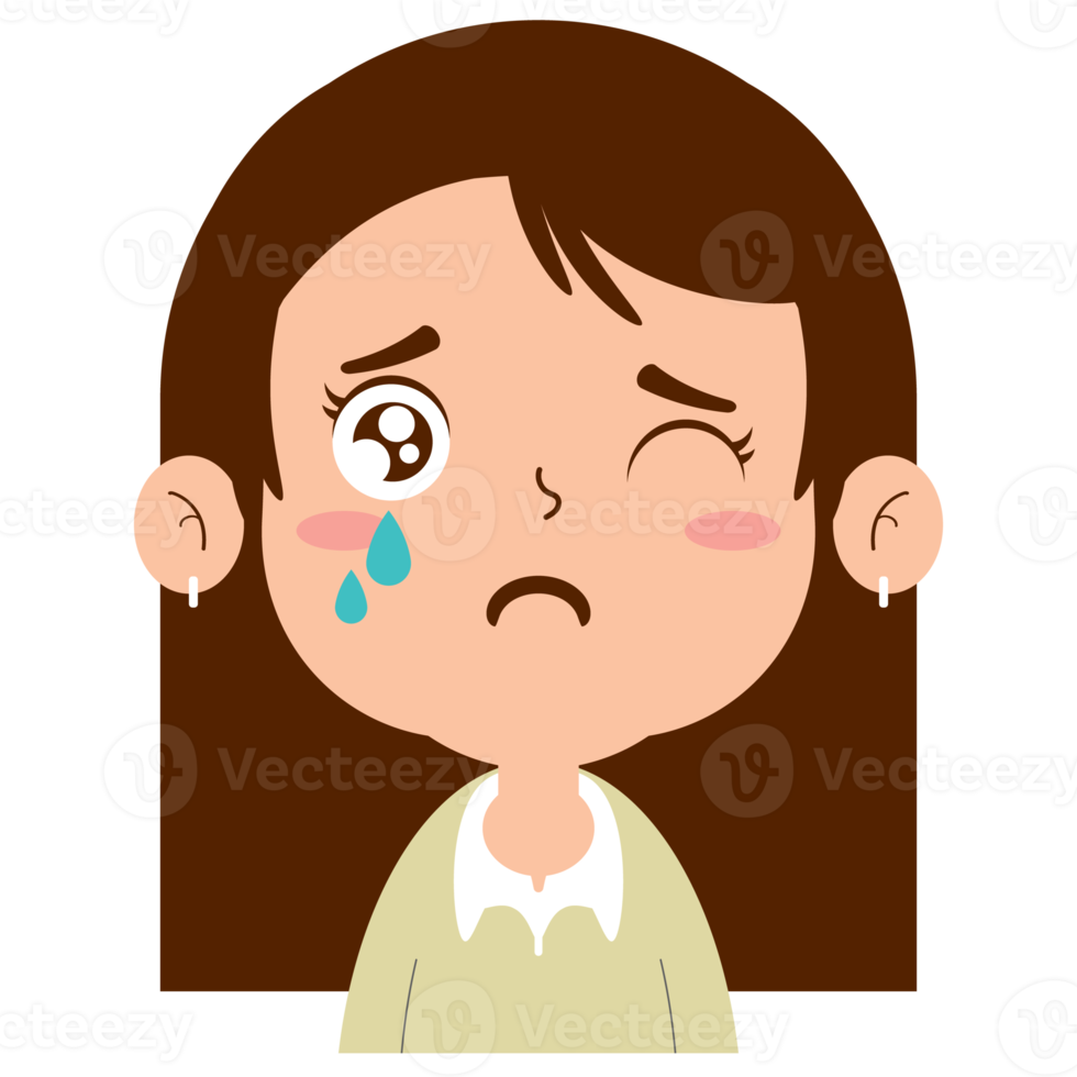 niña llorando cara dibujos animados lindo png