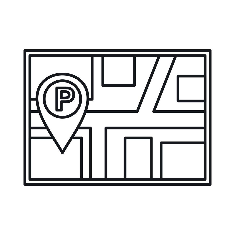 Map with car parking pointer icon, outline style vector