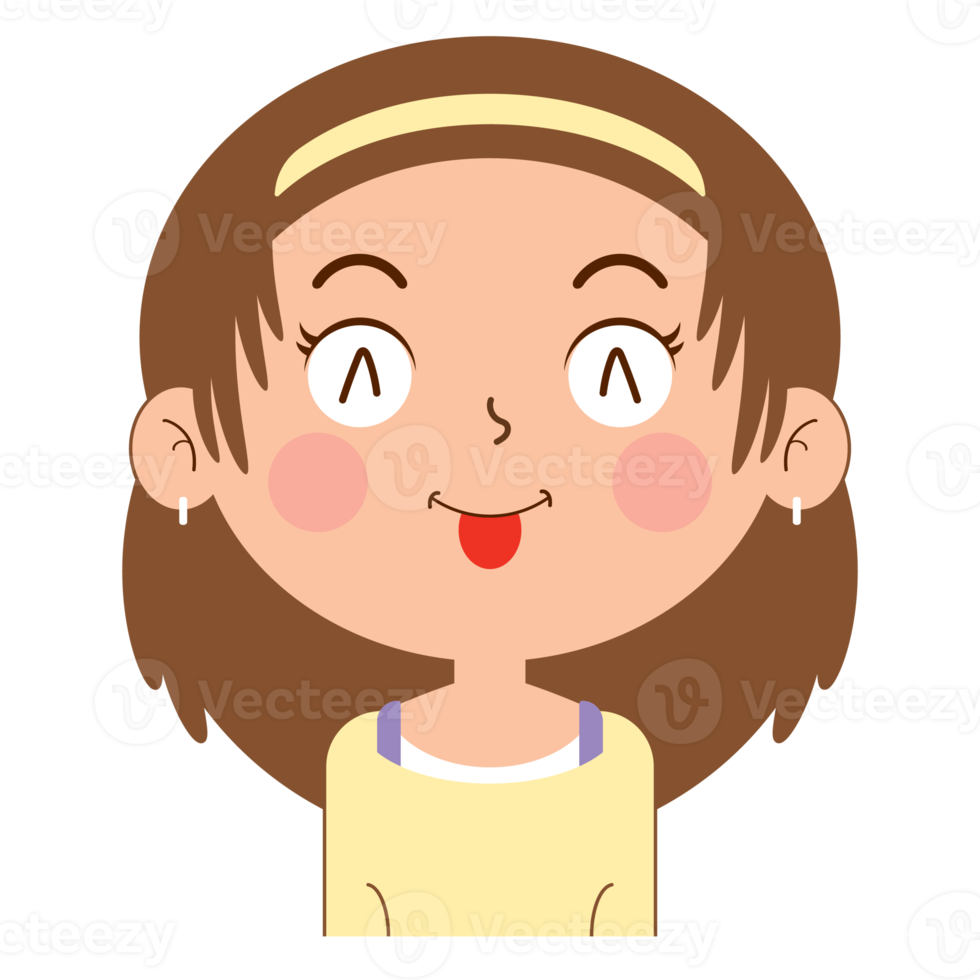 fille espiègle visage dessin animé mignon png