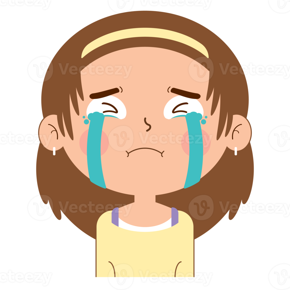 niña llorando cara dibujos animados lindo png