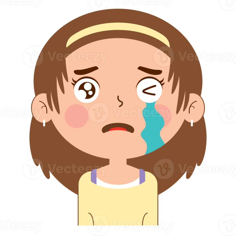 niña llorando cara dibujos animados lindo png