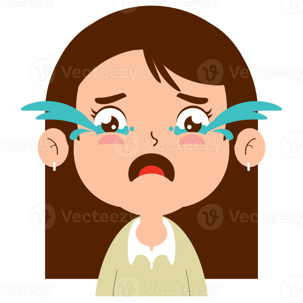 girl crying face cartoon cute png