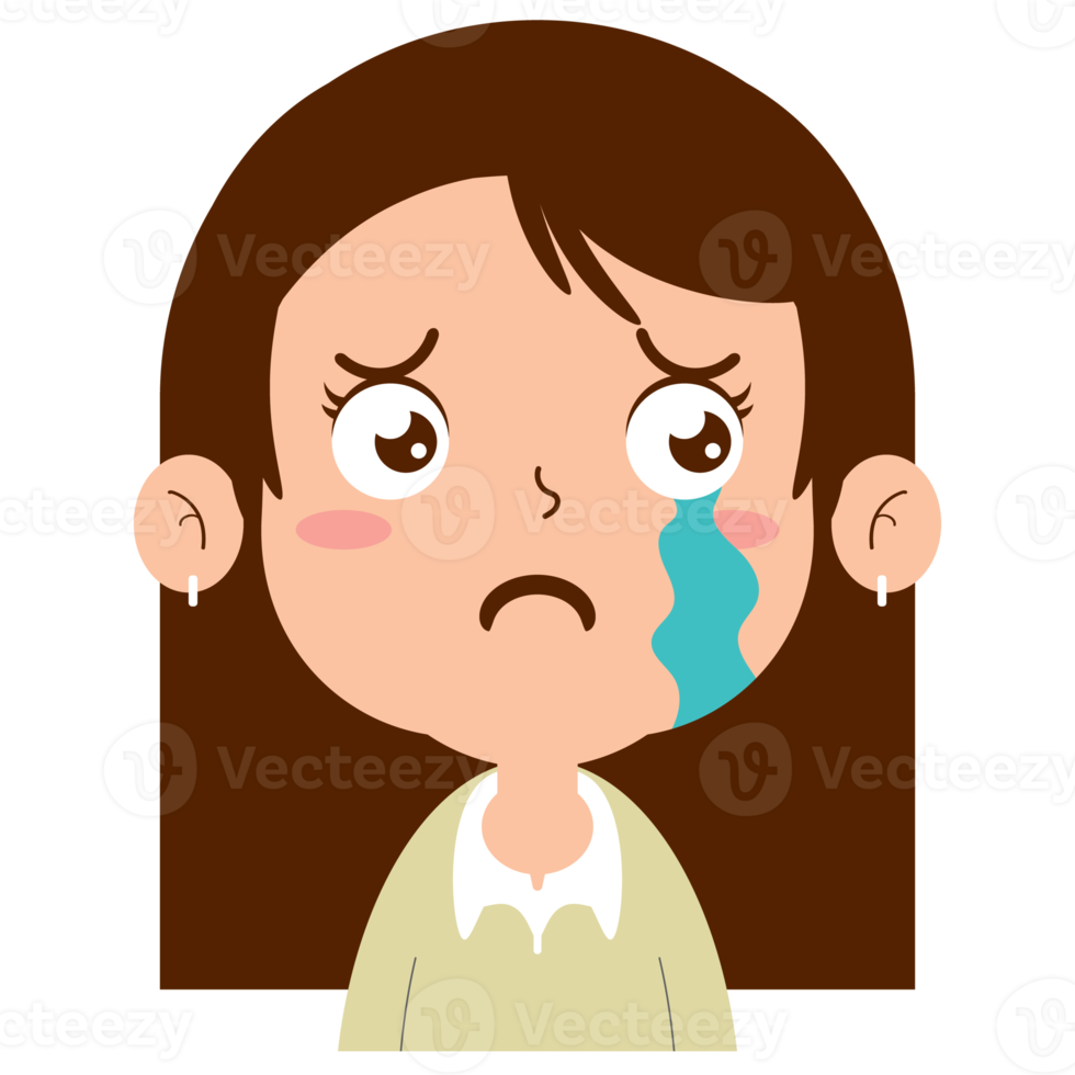 girl crying face cartoon cute png