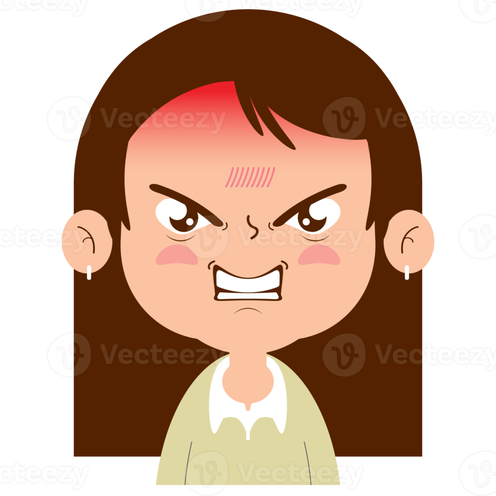 Mädchen wütendes Gesicht Cartoon süß png