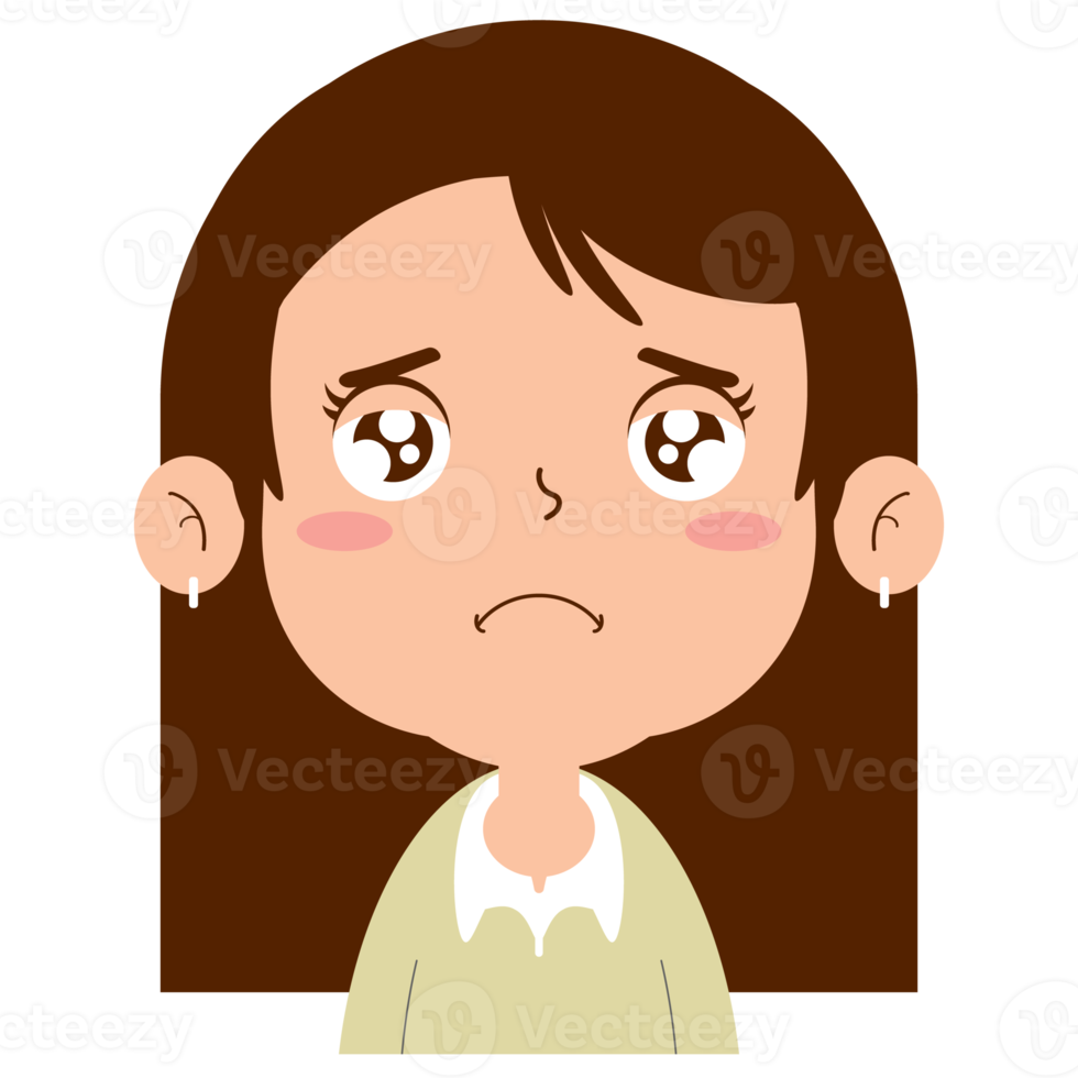 menina rosto triste desenho animado fofo png