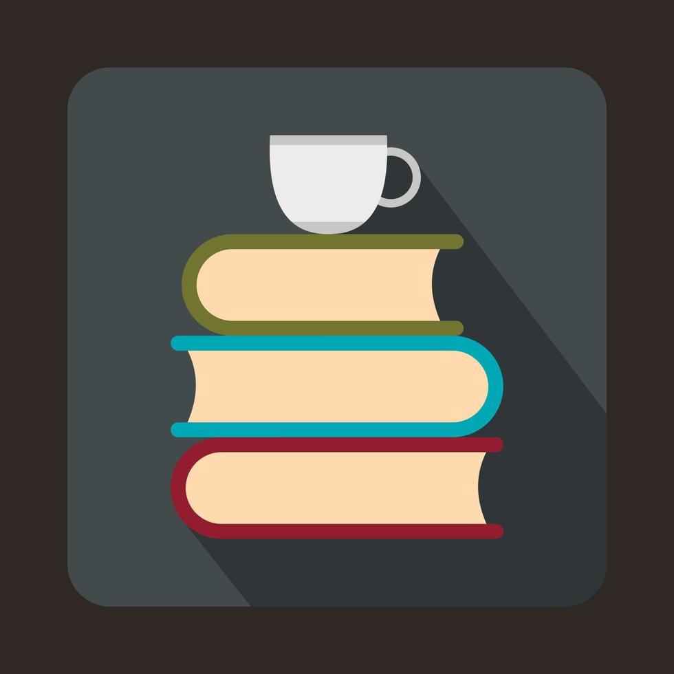 Stack of books and white cup icon vector