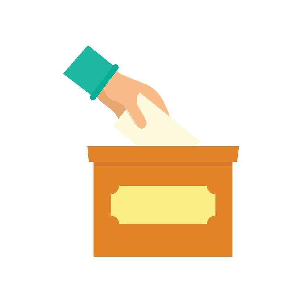 Hand put in election box icon, flat style vector