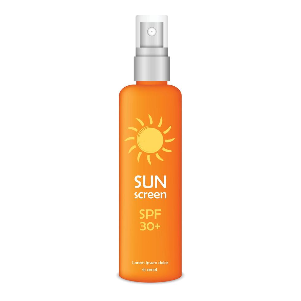 Sun screen spray icon, realistic style vector