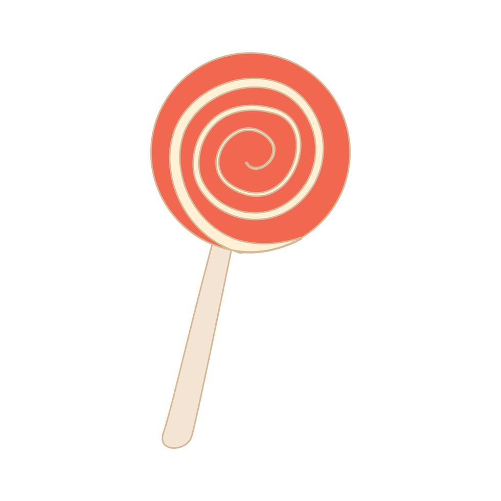 Red and white spiral candie icon, cartoon style vector
