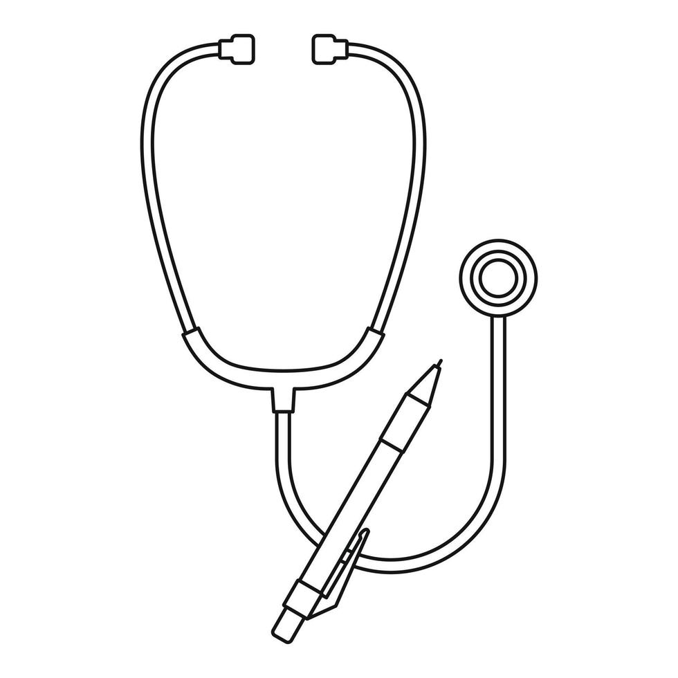 Stethoscope, pen icon, outline style vector