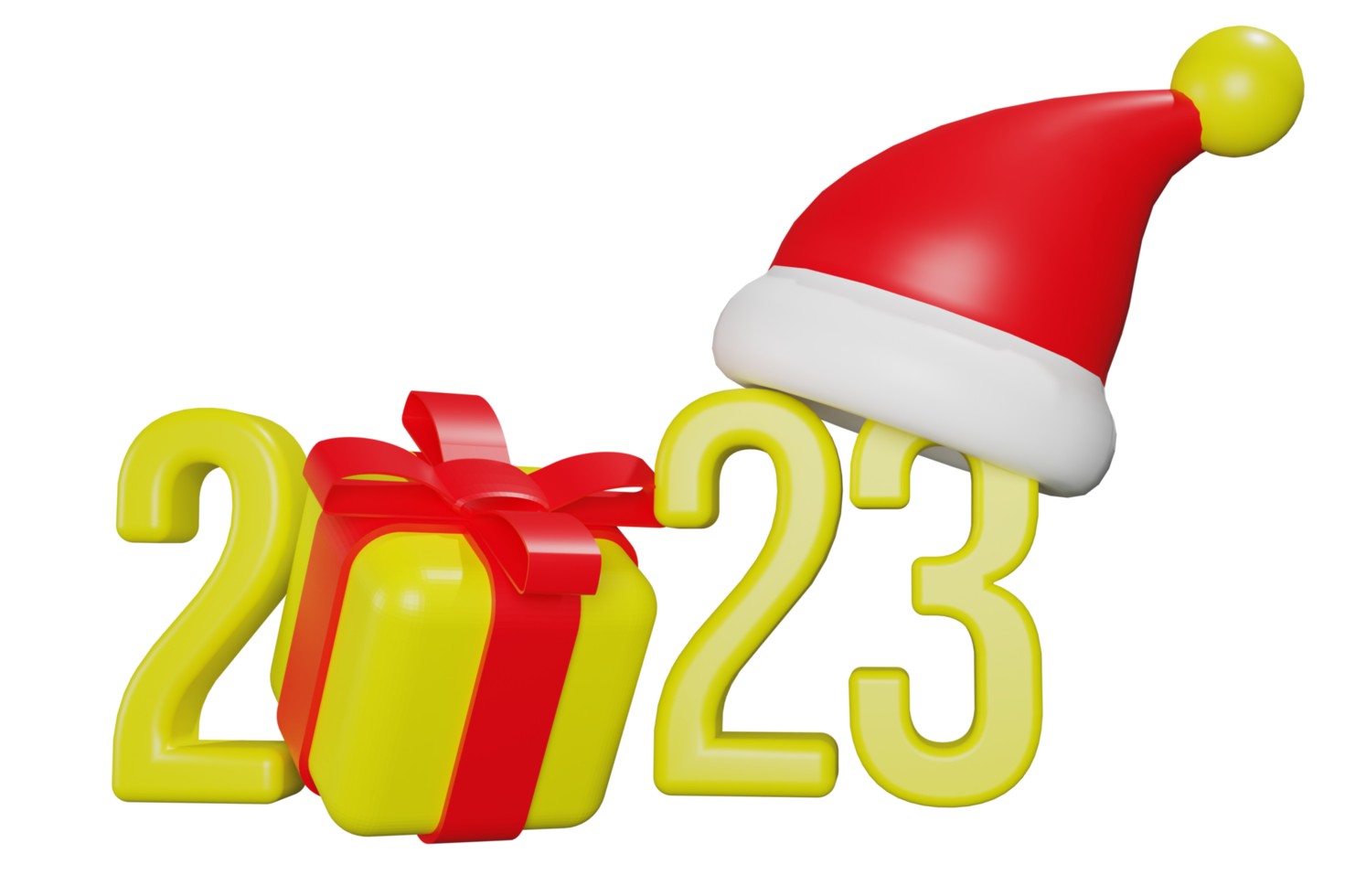 3d text 2023 with santa claus hat png