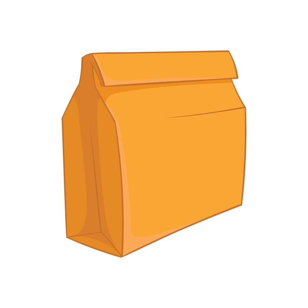 Paper bag with lunch icon, cartoon style vector