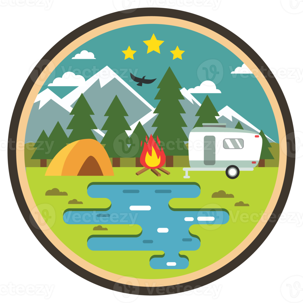 logotipo de la insignia del campamento de verano en el bosque png