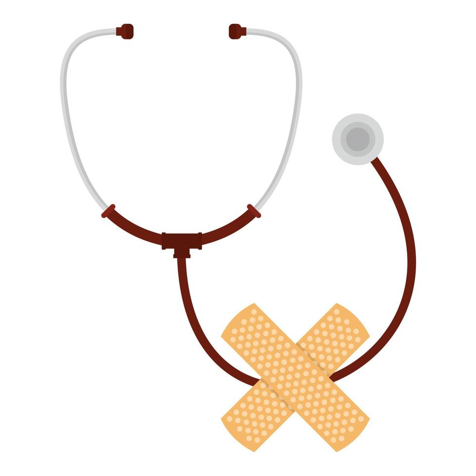 Stethoscope and cross icon, flat style vector
