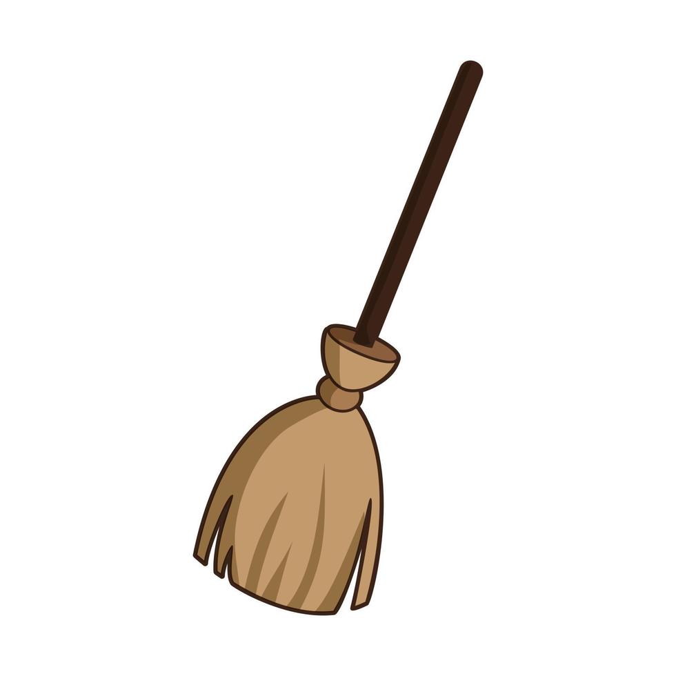 Witch broom icon, cartoon style vector