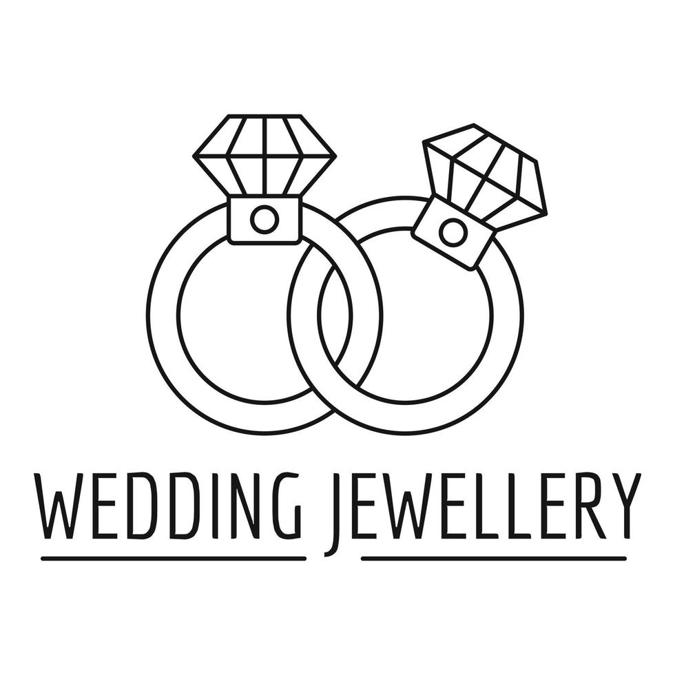 Wedding rings jewelry logo, outline style vector