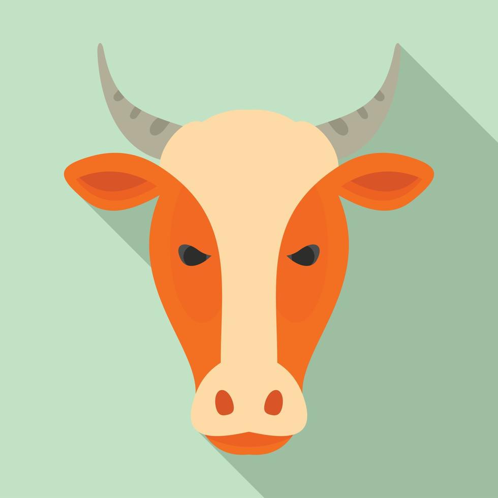 icono de cabeza de vaca de granja, estilo plano vector