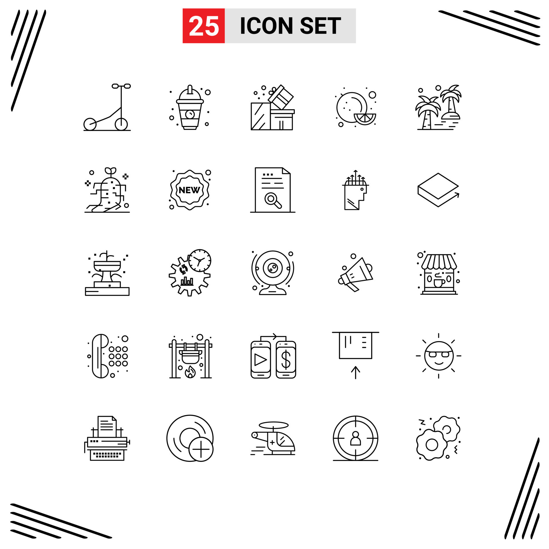 Mobile Interface Line Set of 25 Pictograms of tree date box orange food