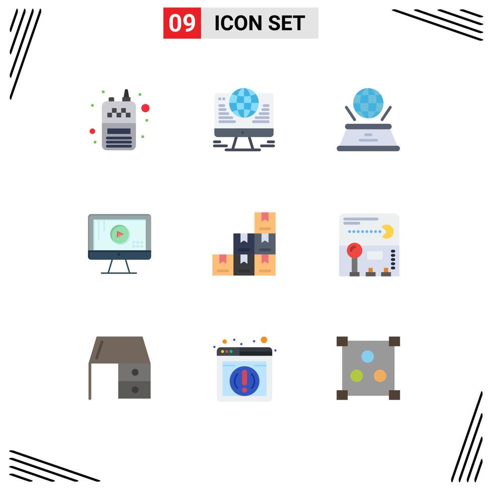 Set of 9 Vector Flat Colors on Grid for boxes music world play computer Editable Vector Design Elements