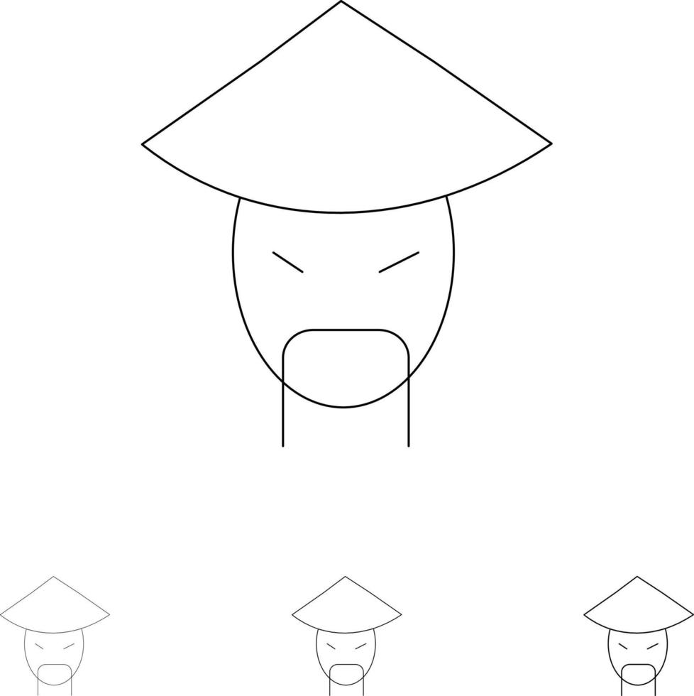 Emperor China Monk Chinese Bold and thin black line icon set vector