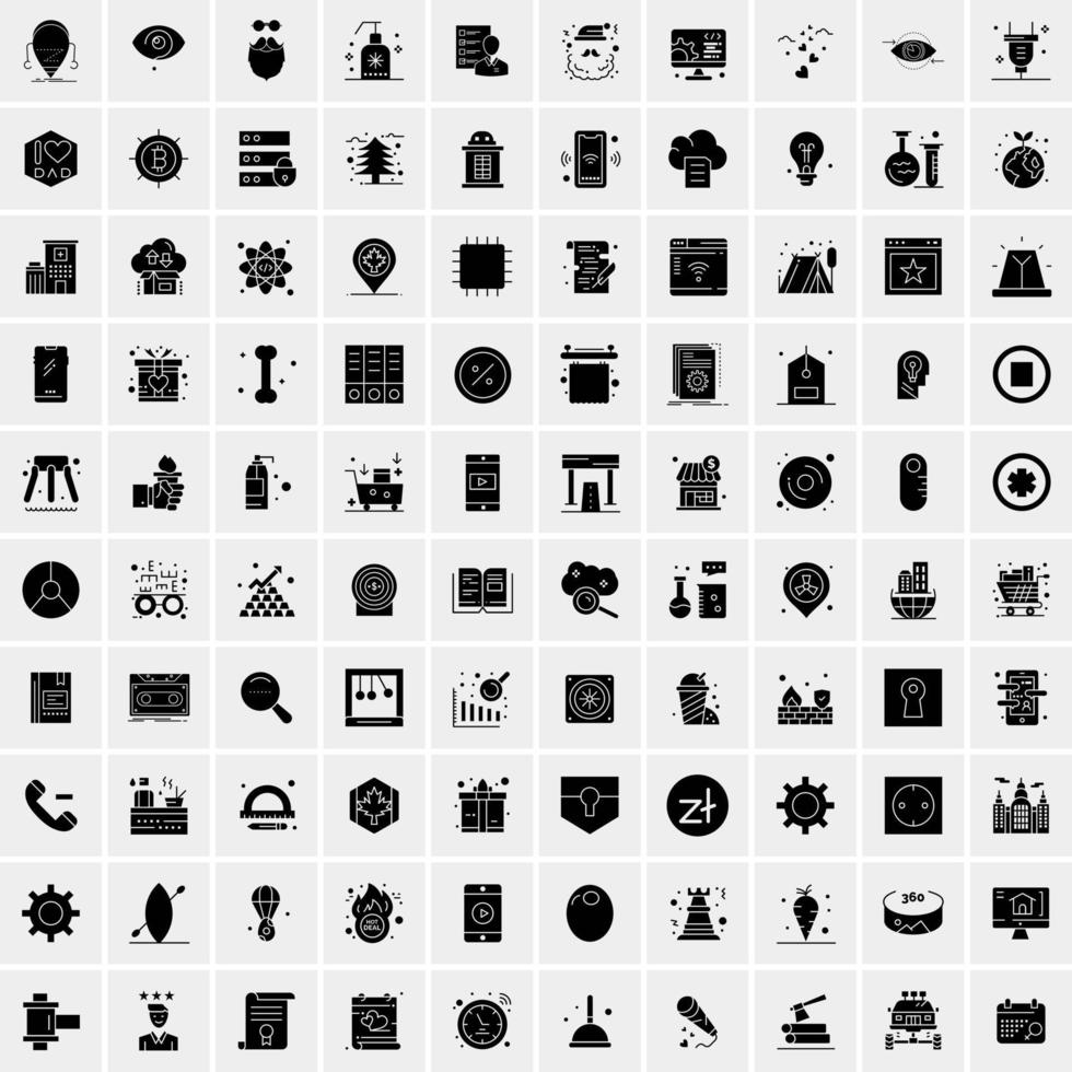 100 Business Icon Solid Glyph Vector Illustration