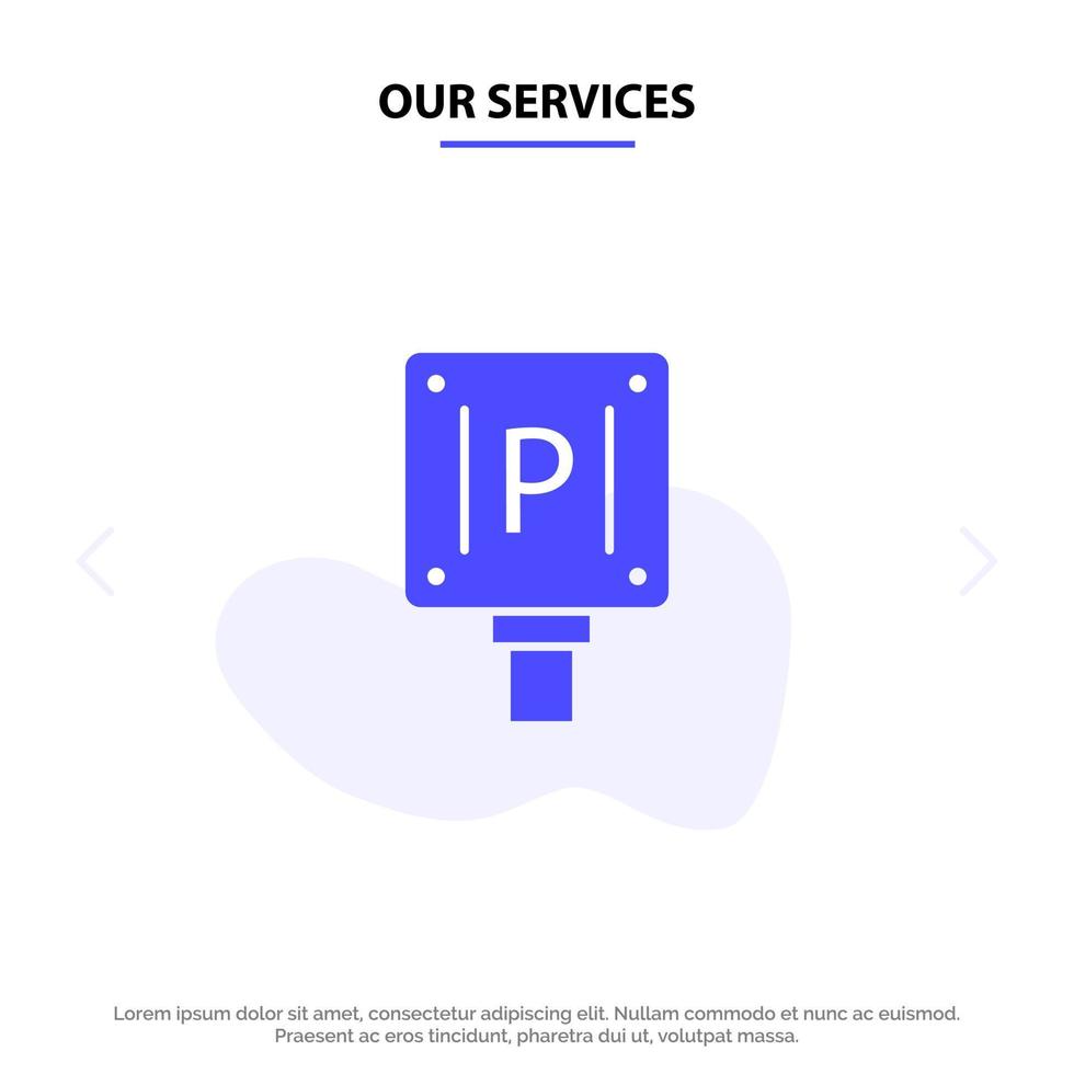 Our Services Parking Board Sign Hotel Solid Glyph Icon Web card Template vector