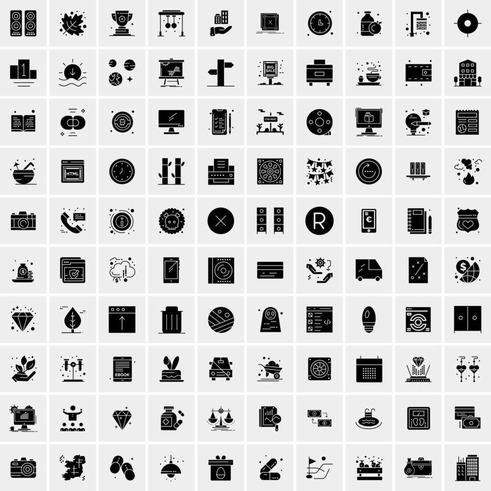 100 Business Icon Solid Glyph Vector Illustration
