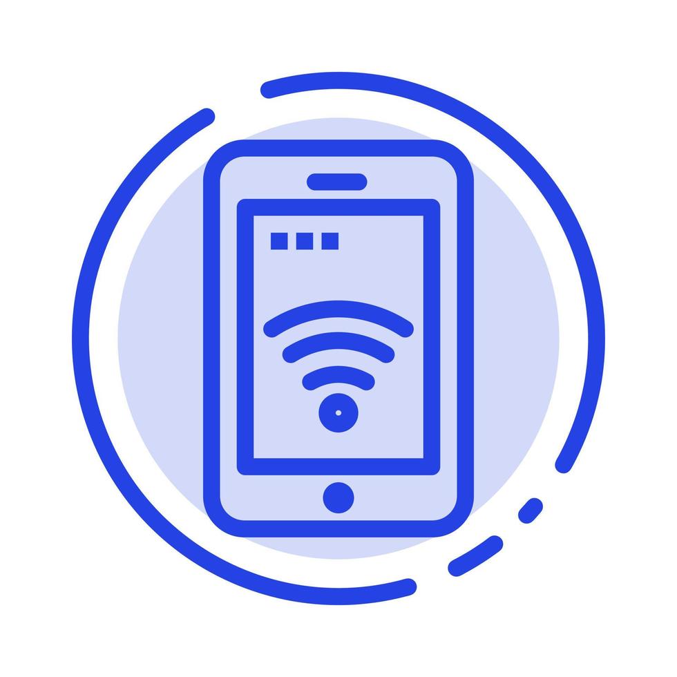 servicio de señal móvil wifi línea punteada azul icono de línea vector