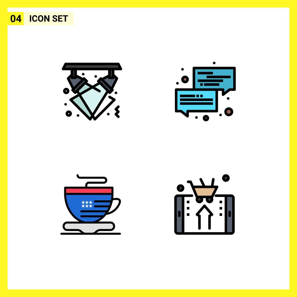 4 Thematic Vector Filledline Flat Colors and Editable Symbols of celebration chat lights conversation cup Editable Vector Design Elements