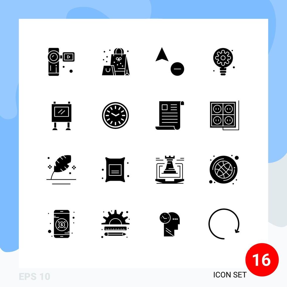 16 User Interface Solid Glyph Pack of modern Signs and Symbols of billboard advertisement minus gear process Editable Vector Design Elements