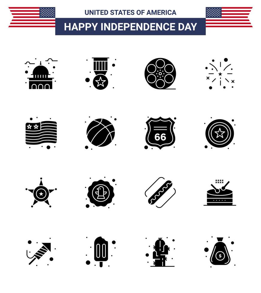 Modern Set of 16 Solid Glyphs and symbols on USA Independence Day such as country american military fire american Editable USA Day Vector Design Elements