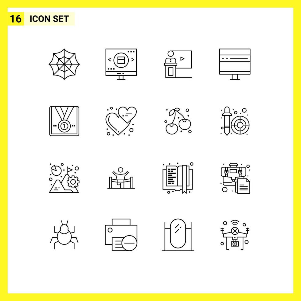 Universal Icon Symbols Group of 16 Modern Outlines of develop browser conference speech room Editable Vector Design Elements