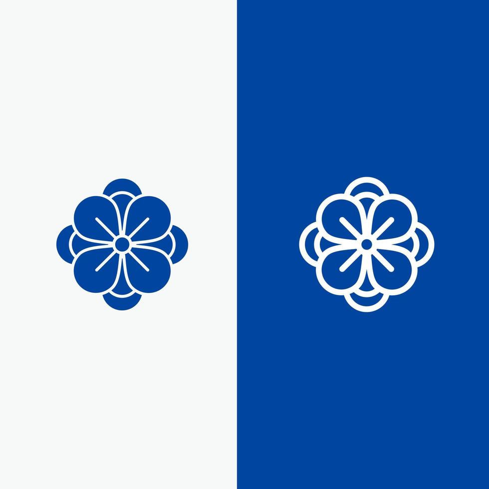 anémona flor de anémona flor flor de primavera línea y glifo icono sólido bandera azul línea y glifo icono sólido bandera azul vector