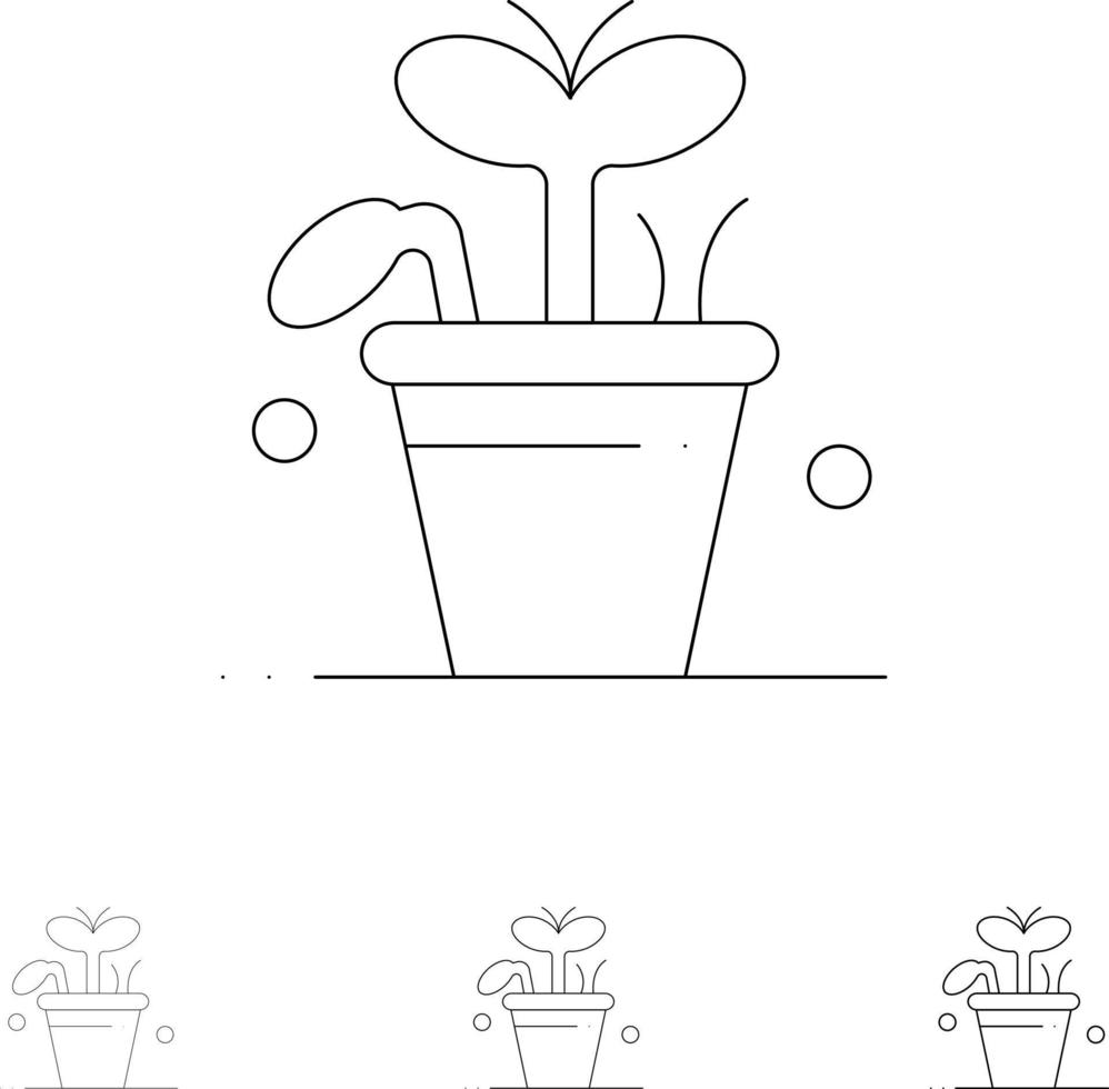 Growth Leaf Plant Spring Bold and thin black line icon set vector