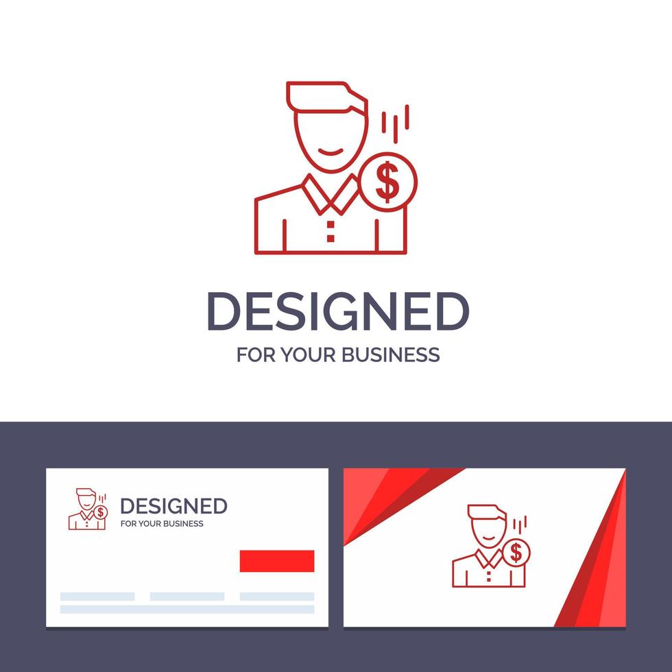 Creative Business Card and Logo template Cost Fee Male Money Payment Salary User Vector Illustration