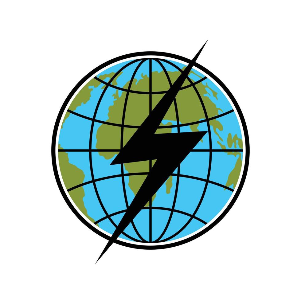 Lightning on earth icon, flat style. vector
