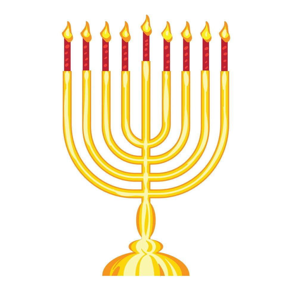 Jewish menorah icon, cartoon style vector