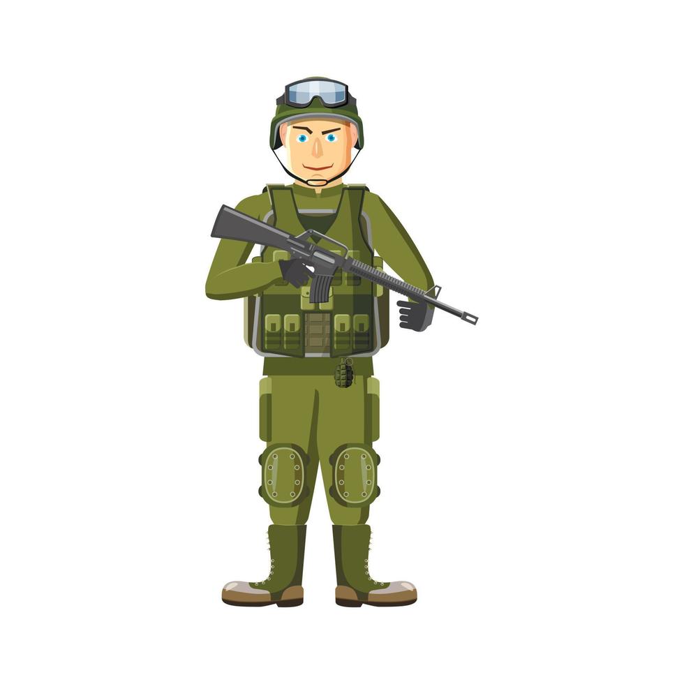 soldado con icono de armas, estilo de dibujos animados vector