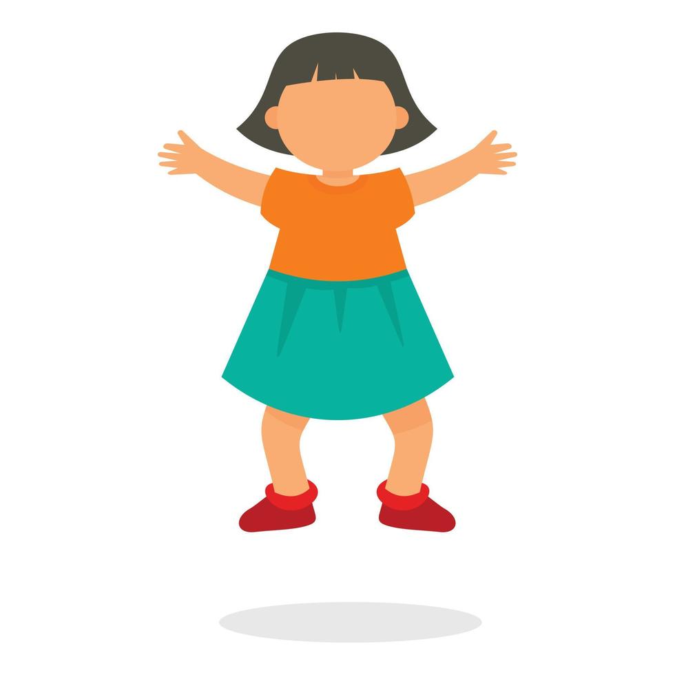 niño, niña, salto, icono, plano, estilo vector