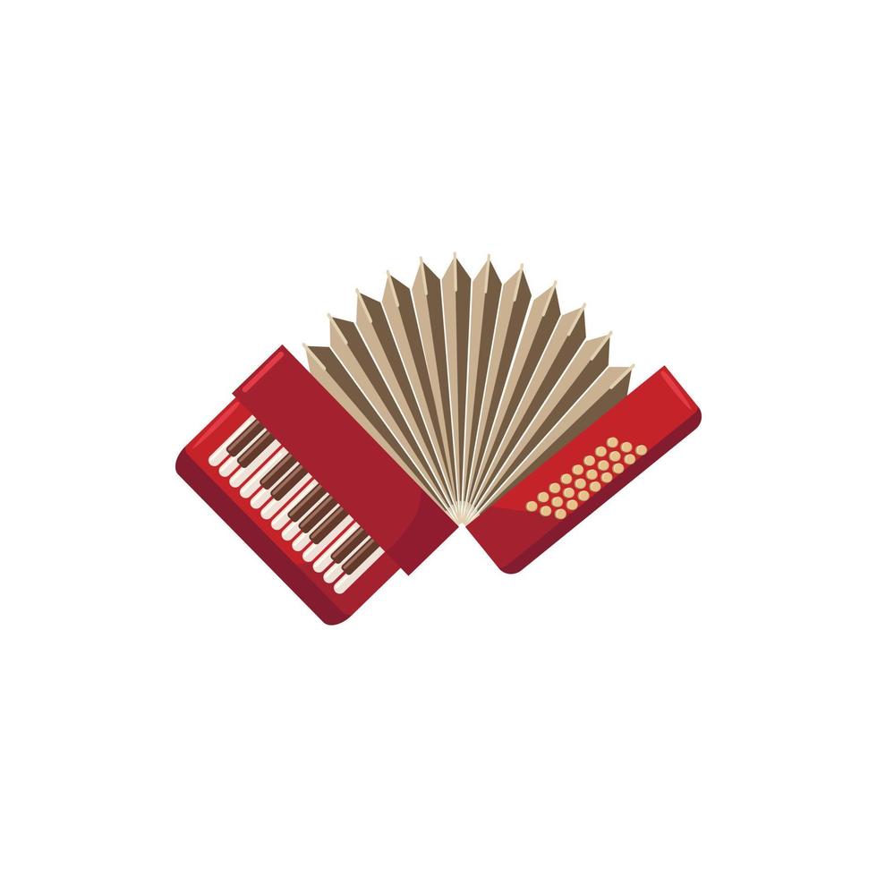Red accordion icon, cartoon style vector
