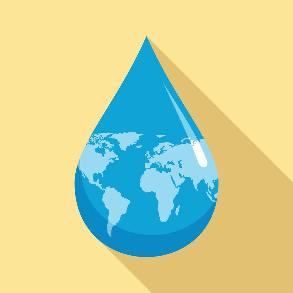 Earth water drop icon, flat style vector