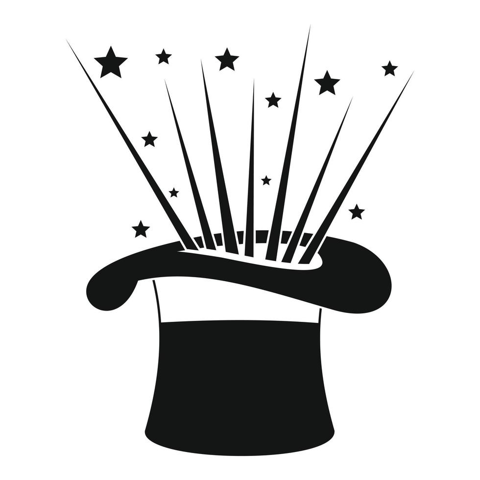 icono de sombrero y fuegos artificiales, estilo simple. vector