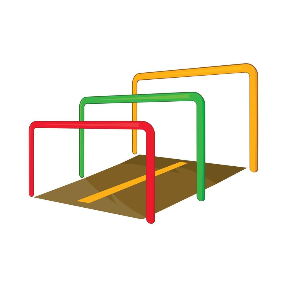 Running with obstacles icon, cartoon style vector
