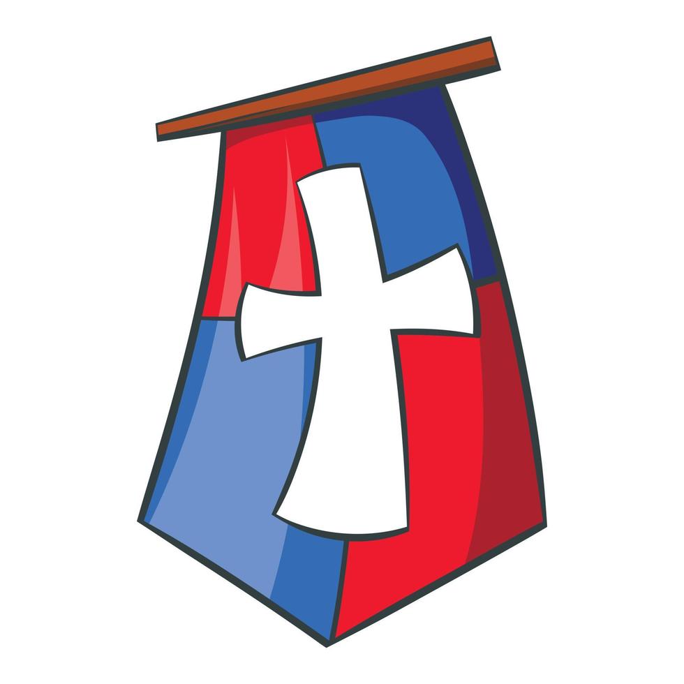 bandera de bandera medieval roja y azul con icono de cruz vector