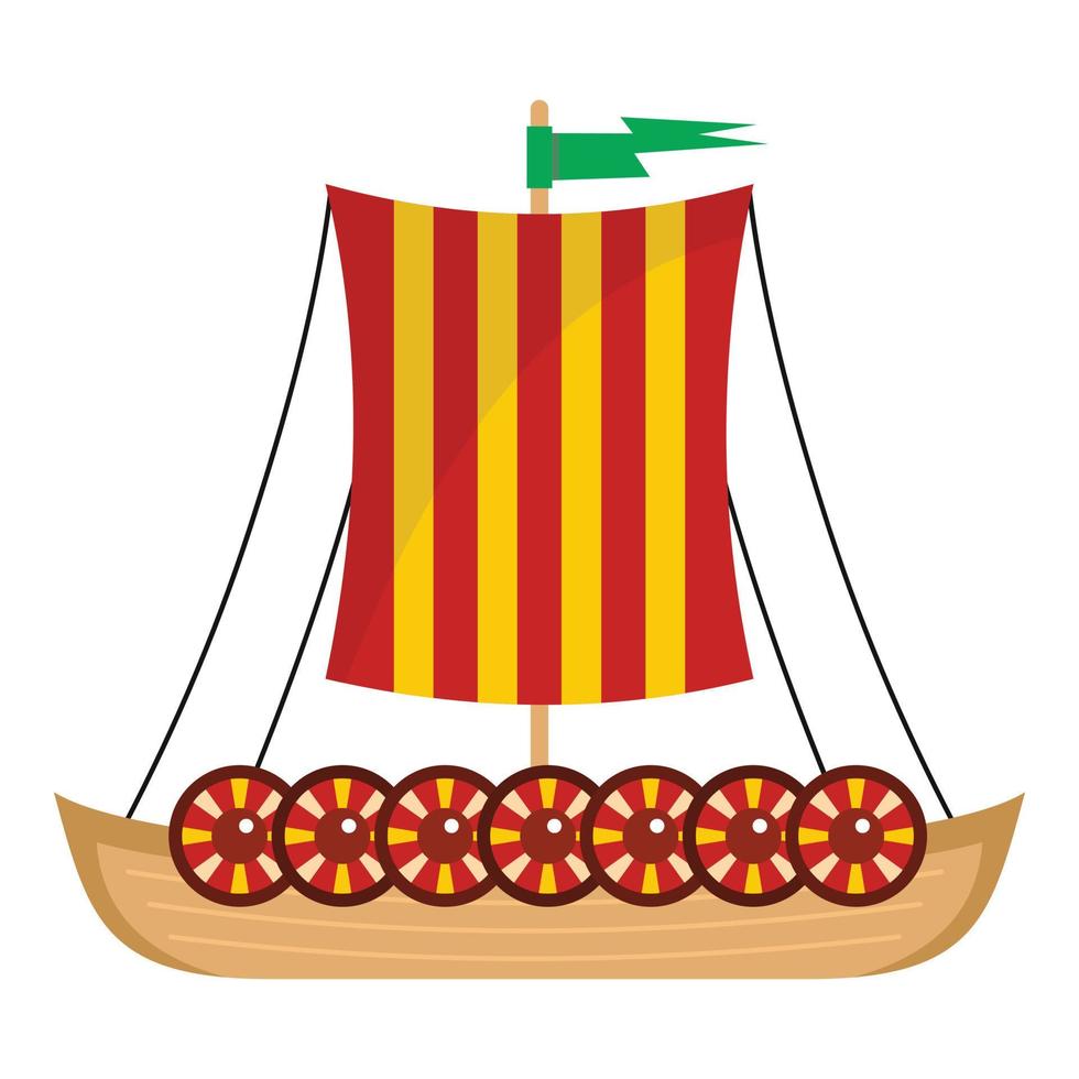 Viking ship icon, flat style vector