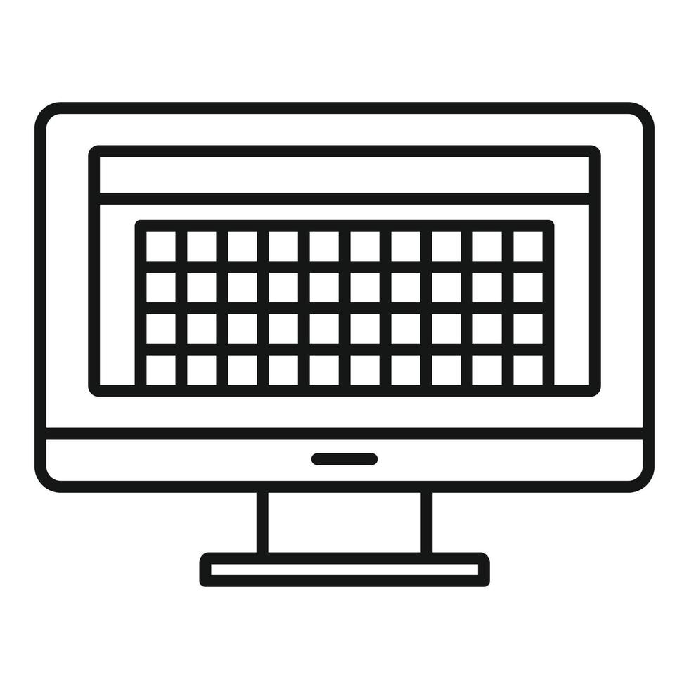 icono de redacción de fotos de computadora de escritorio, estilo de esquema vector