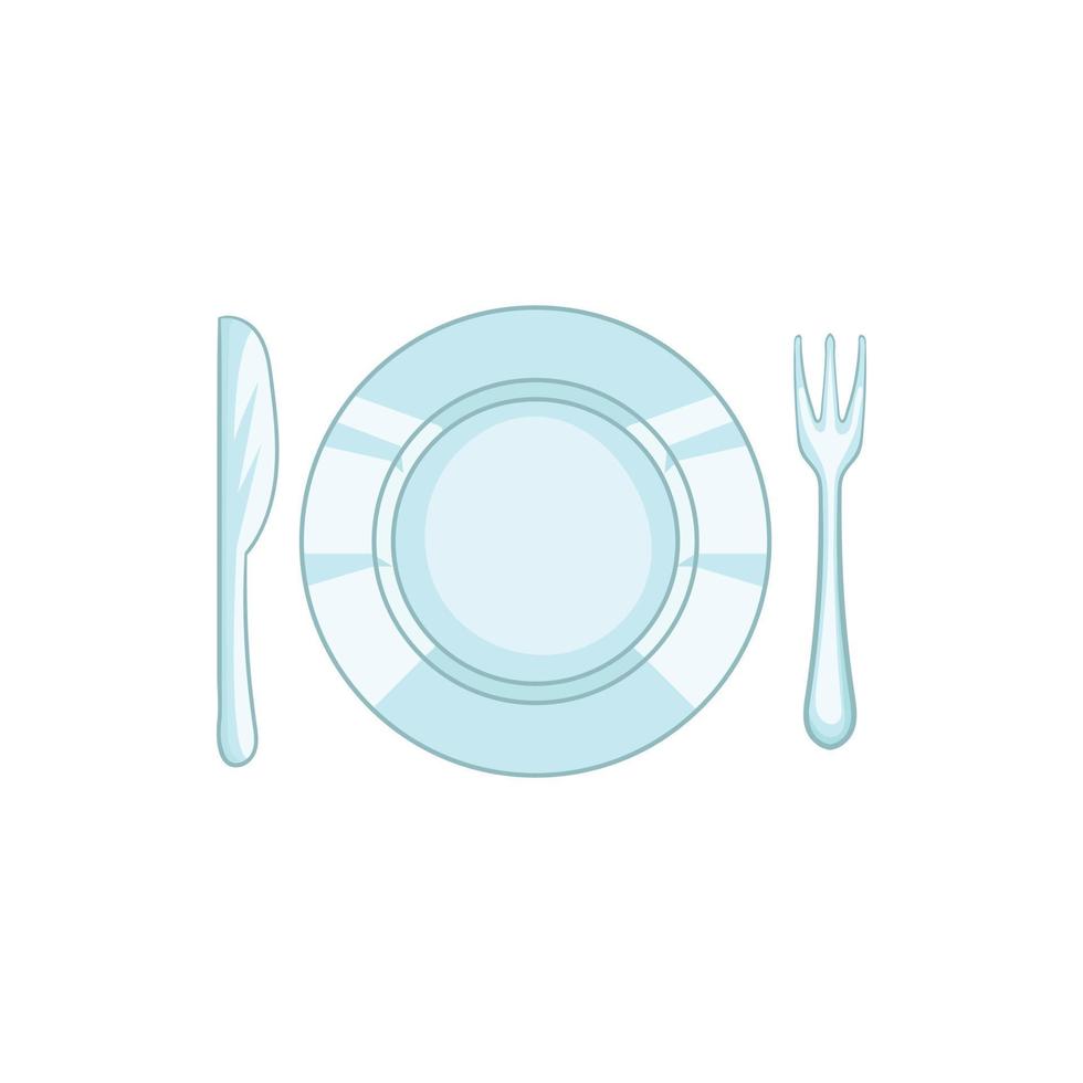 Plate with knife and fork icon, cartoon style vector