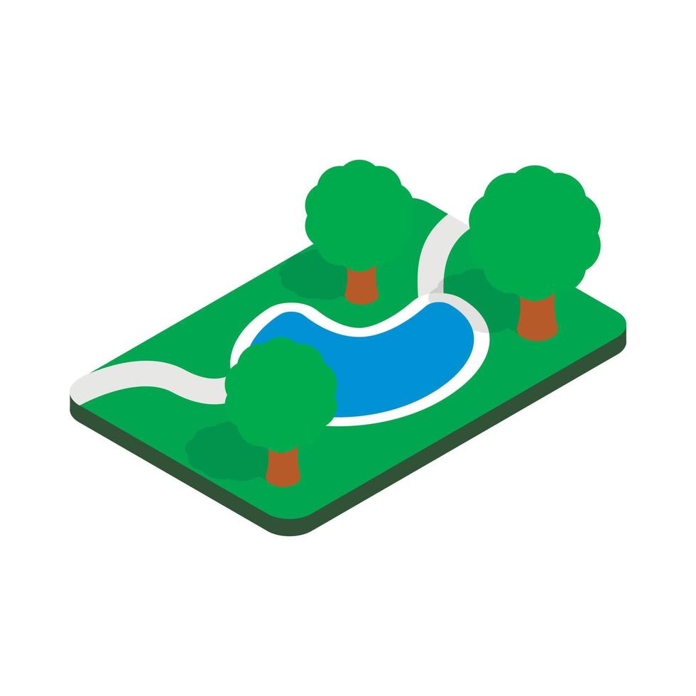 Small pond in the park icon, isometric 3d style vector