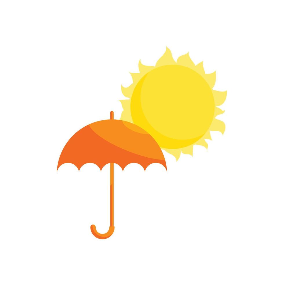 Orange umbrella and sun icon, cartoon style vector